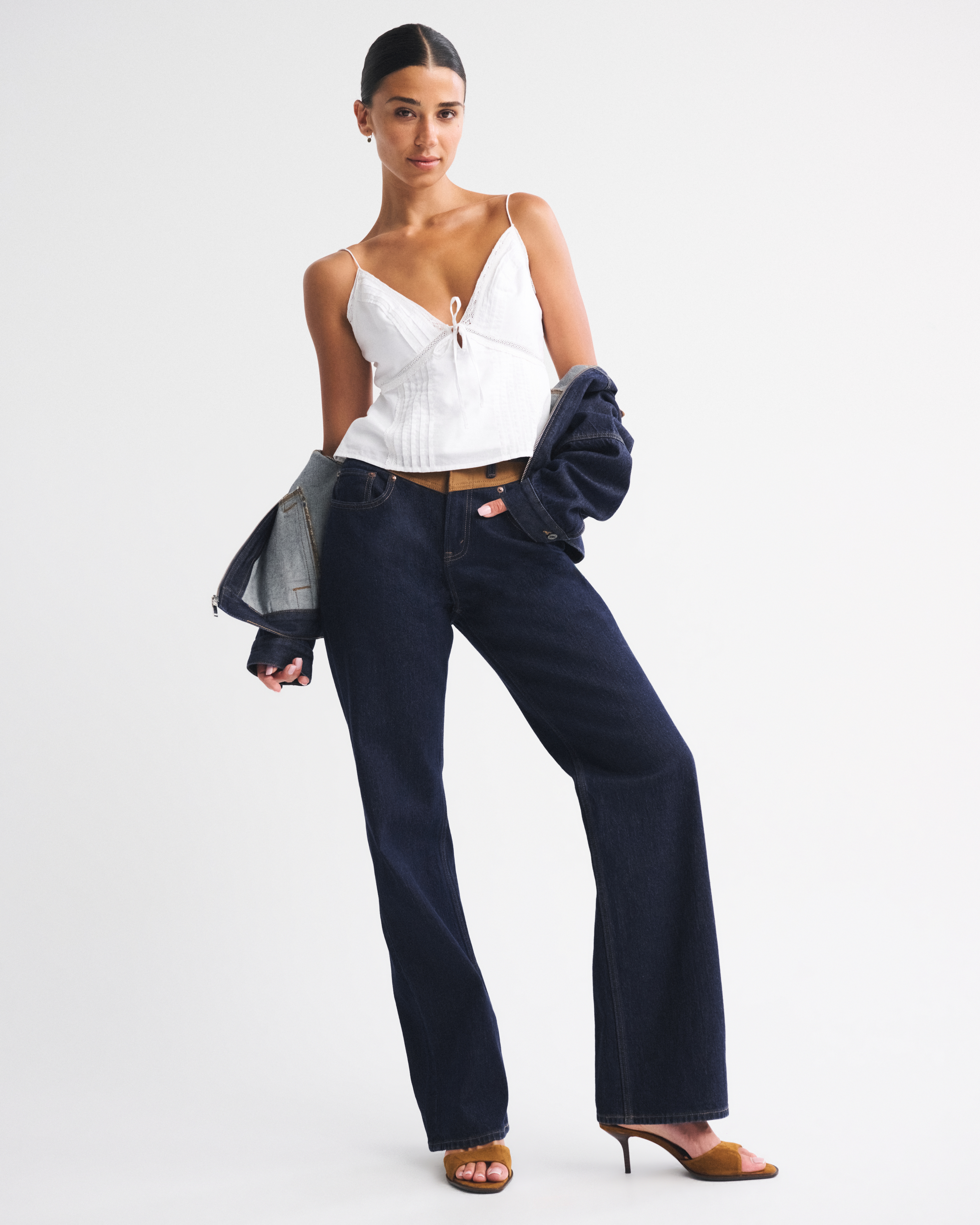 Abercrombie & Fitch Curve Love High Rise 90s Relaxed Vegan Suede Yoke Jean