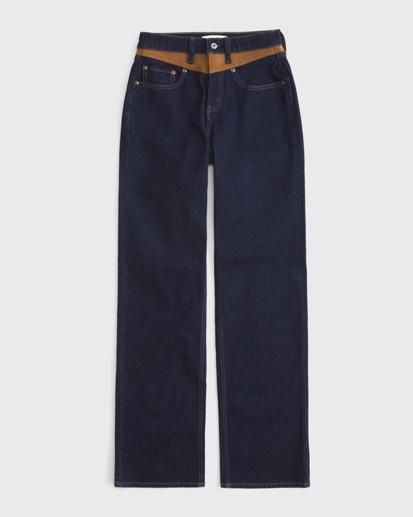 Curve Love High Rise 90s Relaxed Jean, Rinse Suede Yoke view 1