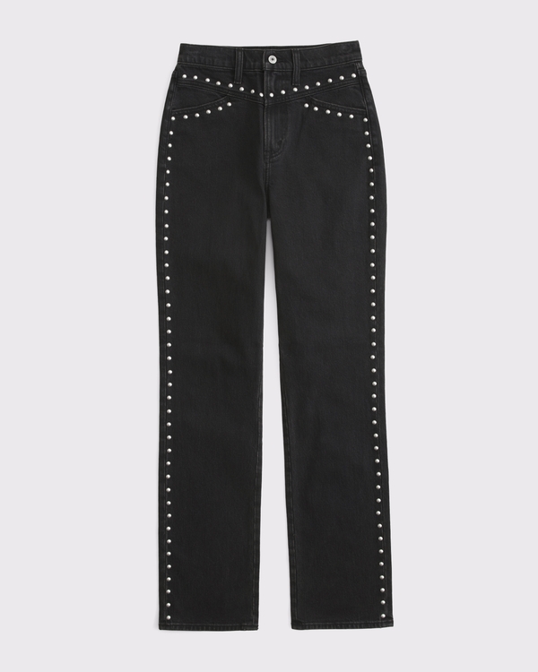 Abercrombie & Fitch Curve Love Studded Black Loose Denim W33 極太 Women's Curve Love Ultra High Rise 90s Straight Jean | Women's