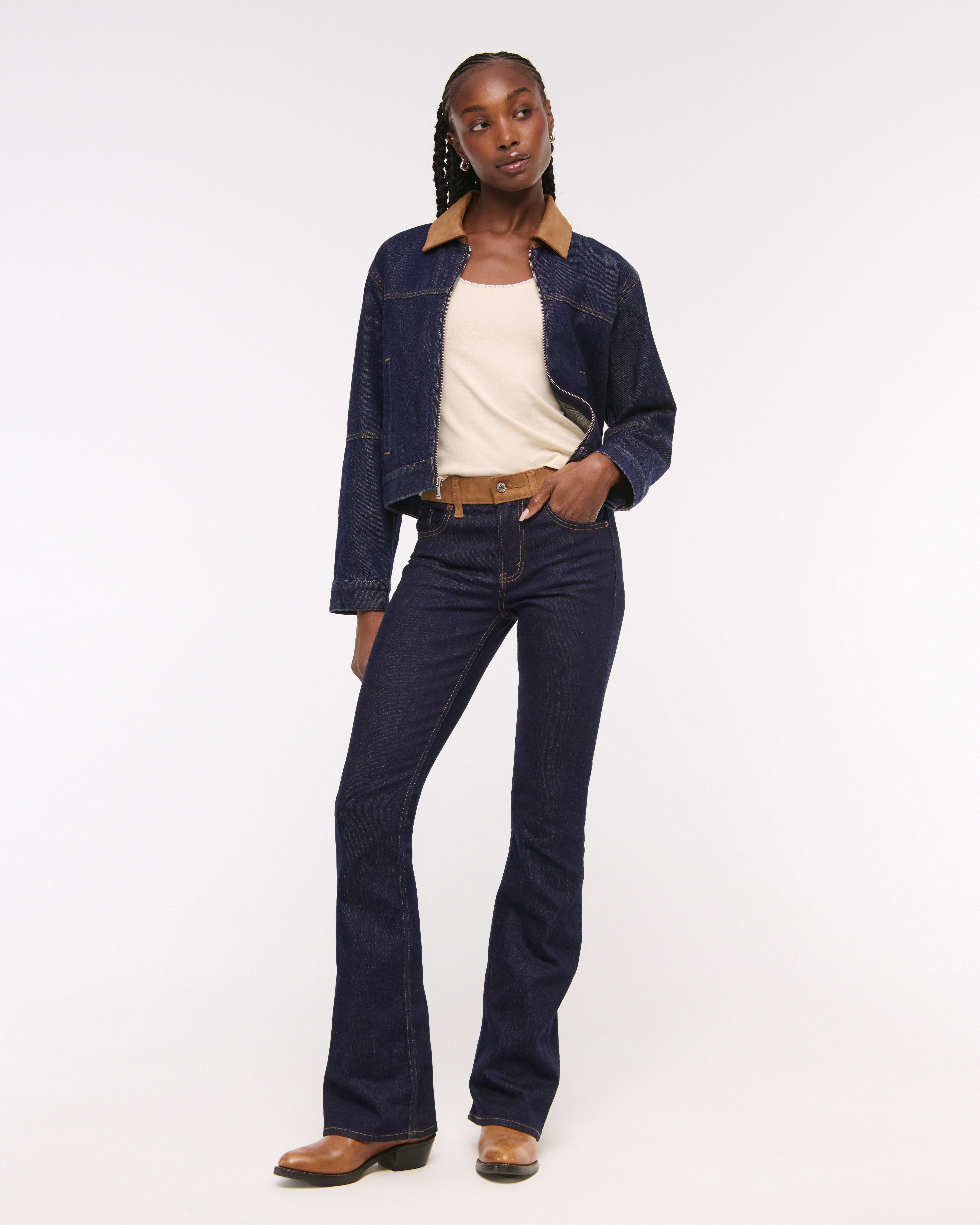 Abercrombie & Fitch Mid Rise Bootcut Vegan Suede Waistband Jean