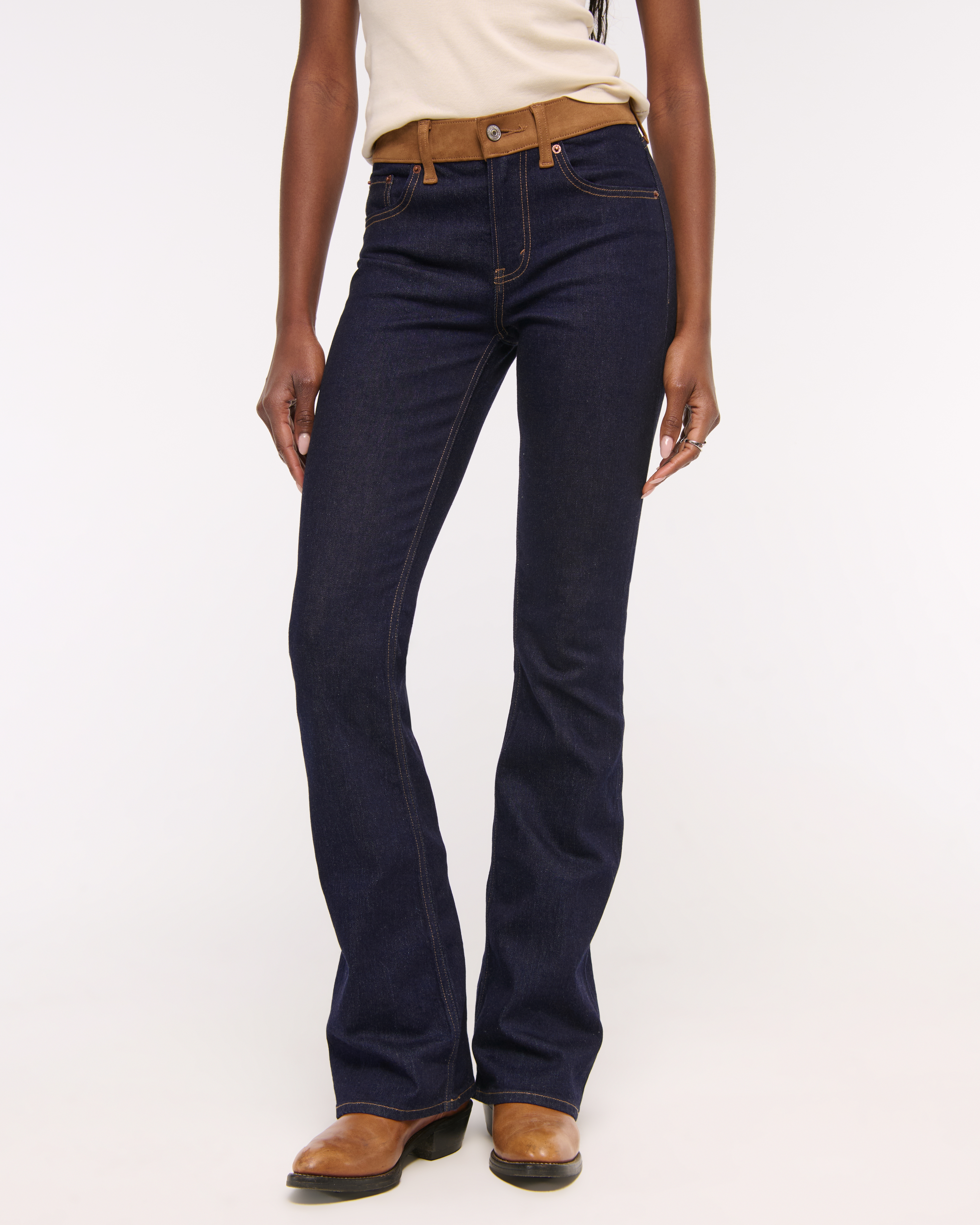Abercrombie & Fitch Mid Rise Bootcut Vegan Suede Waistband Jean