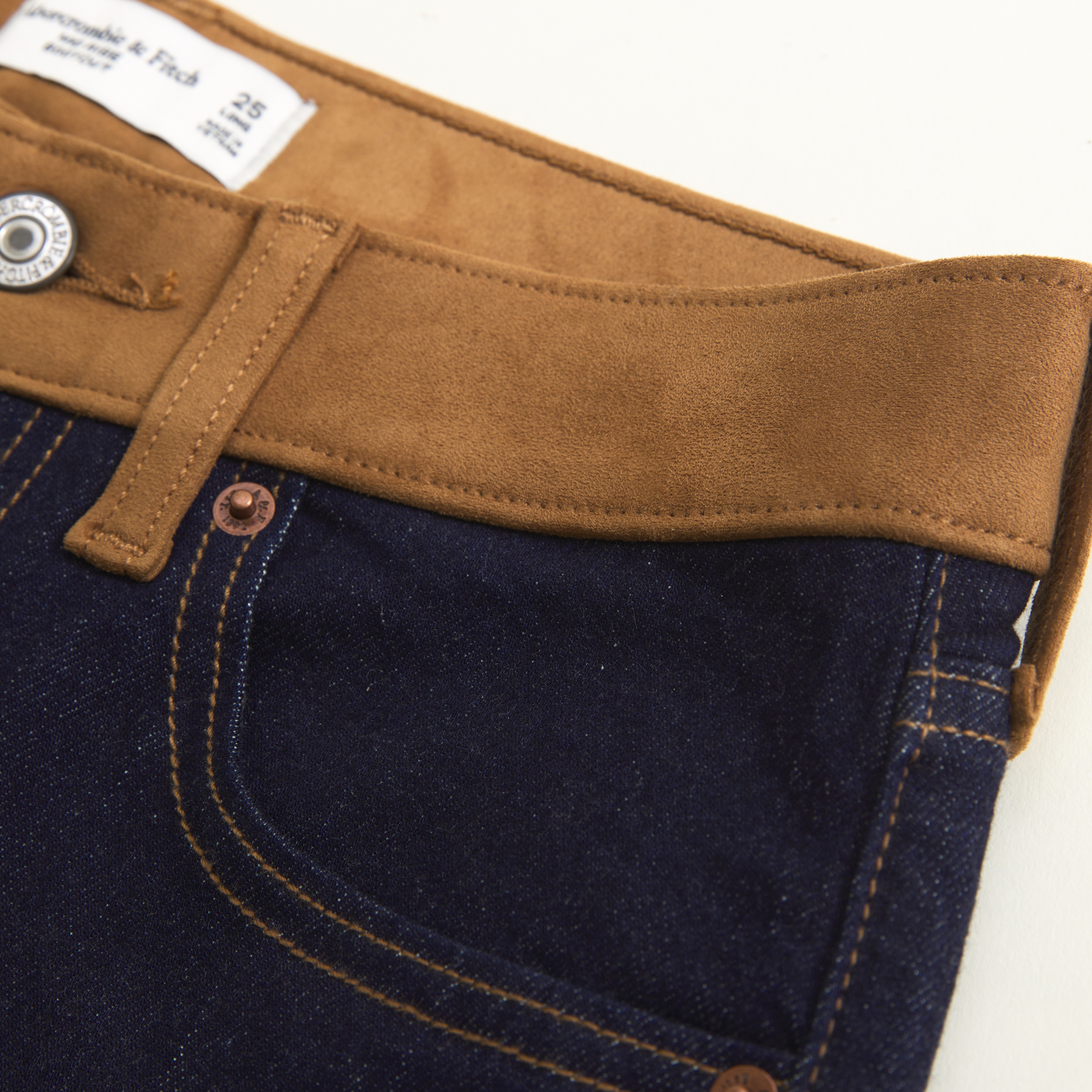 Abercrombie & Fitch Mid Rise Bootcut Vegan Suede Waistband Jean