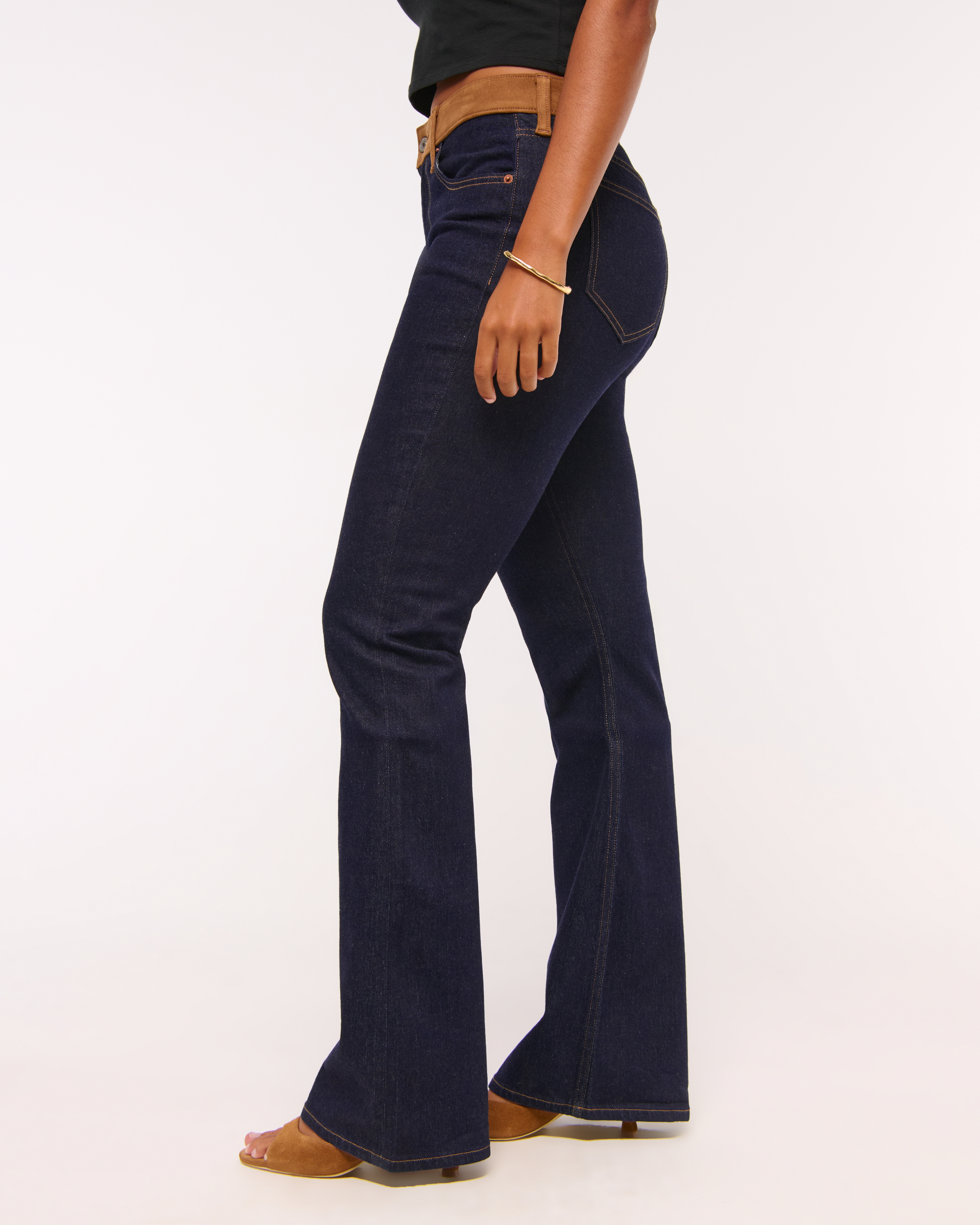 Abercrombie & Fitch Curve Love Mid Rise Bootcut Vegan Suede Waistbandjean