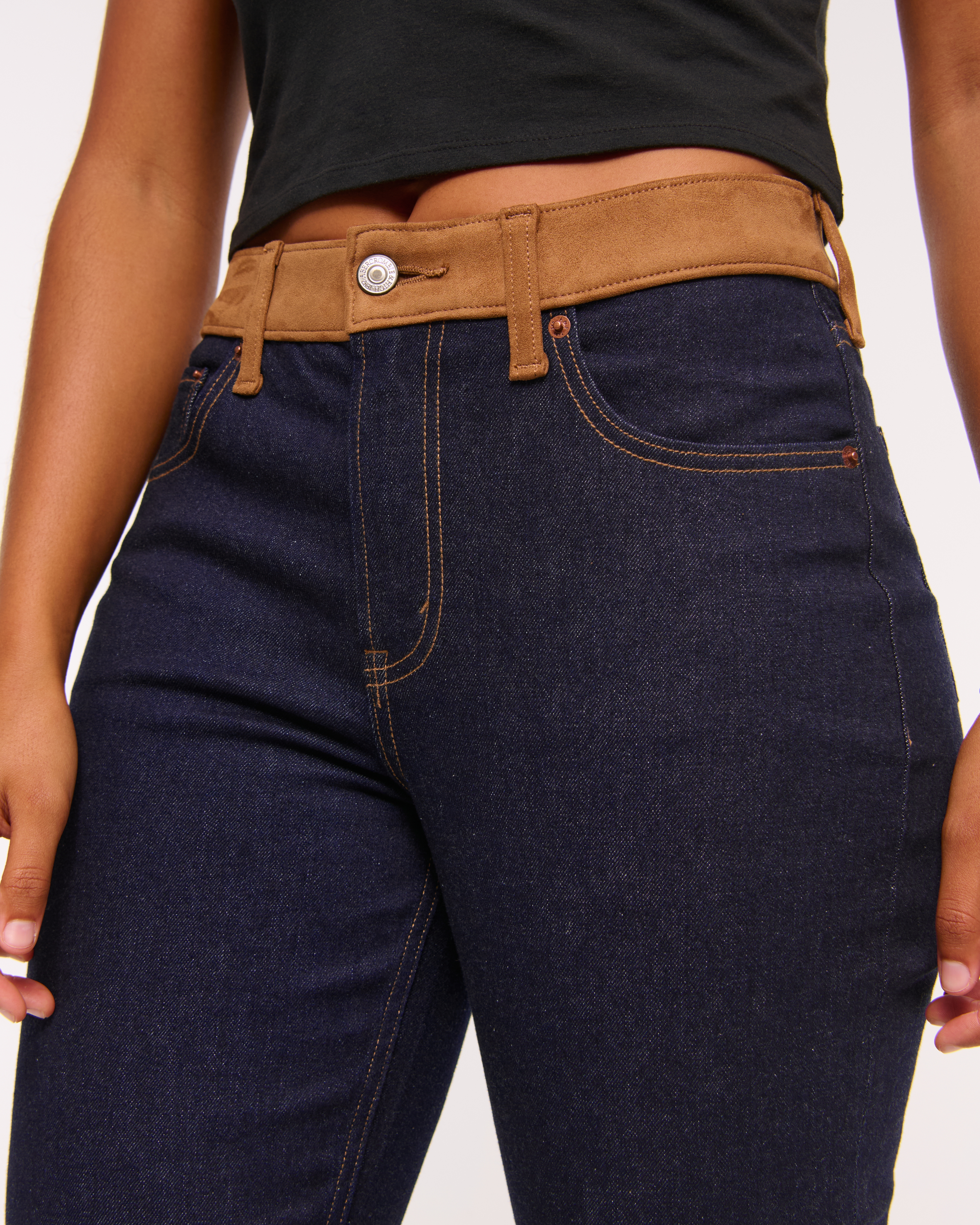 Abercrombie & Fitch Curve Love Mid Rise Bootcut Vegan Suede Waistbandjean