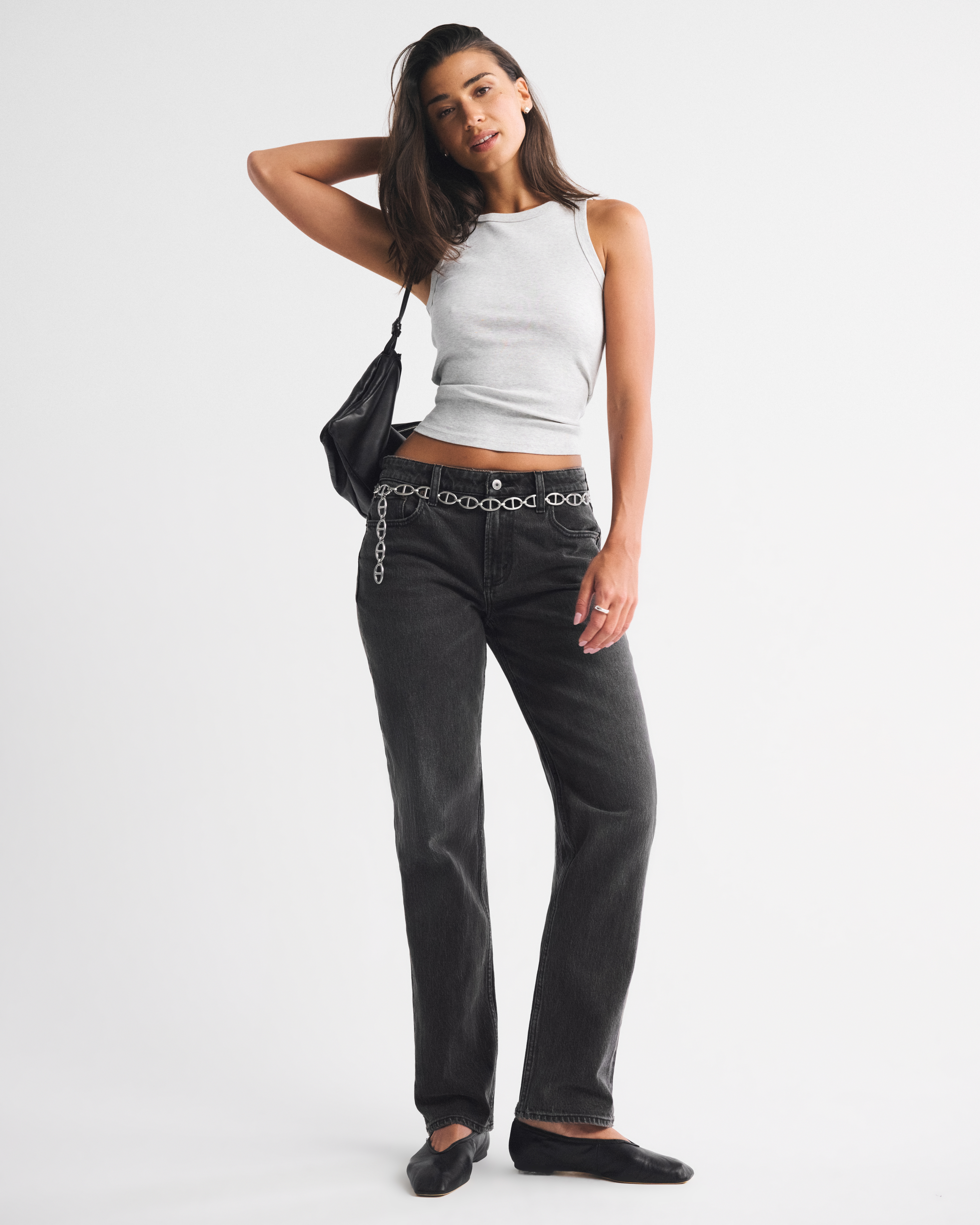 Abercrombie & Fitch Curve Love Mid Rise 90s Straight Jean In Black