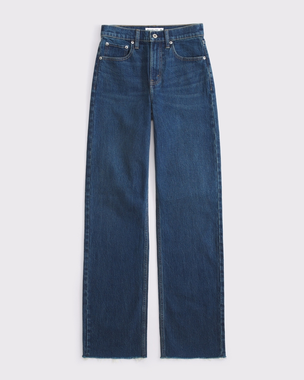 Jeans holgados de tiro alto estilo años 90, Dobladillo Deshilachado Oscuro view 1