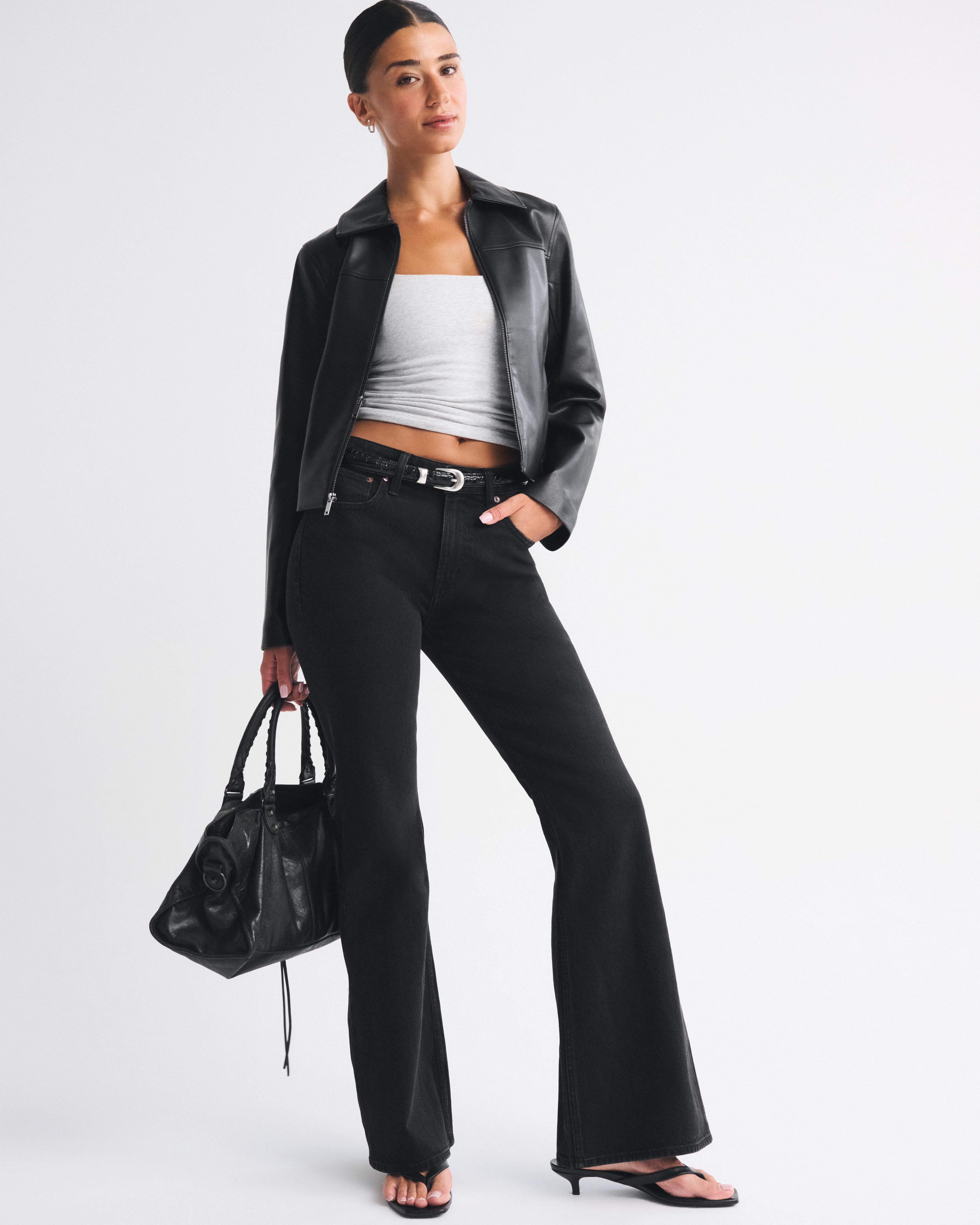 Abercrombie & Fitch Curve Love High Rise Flare Jean In Black