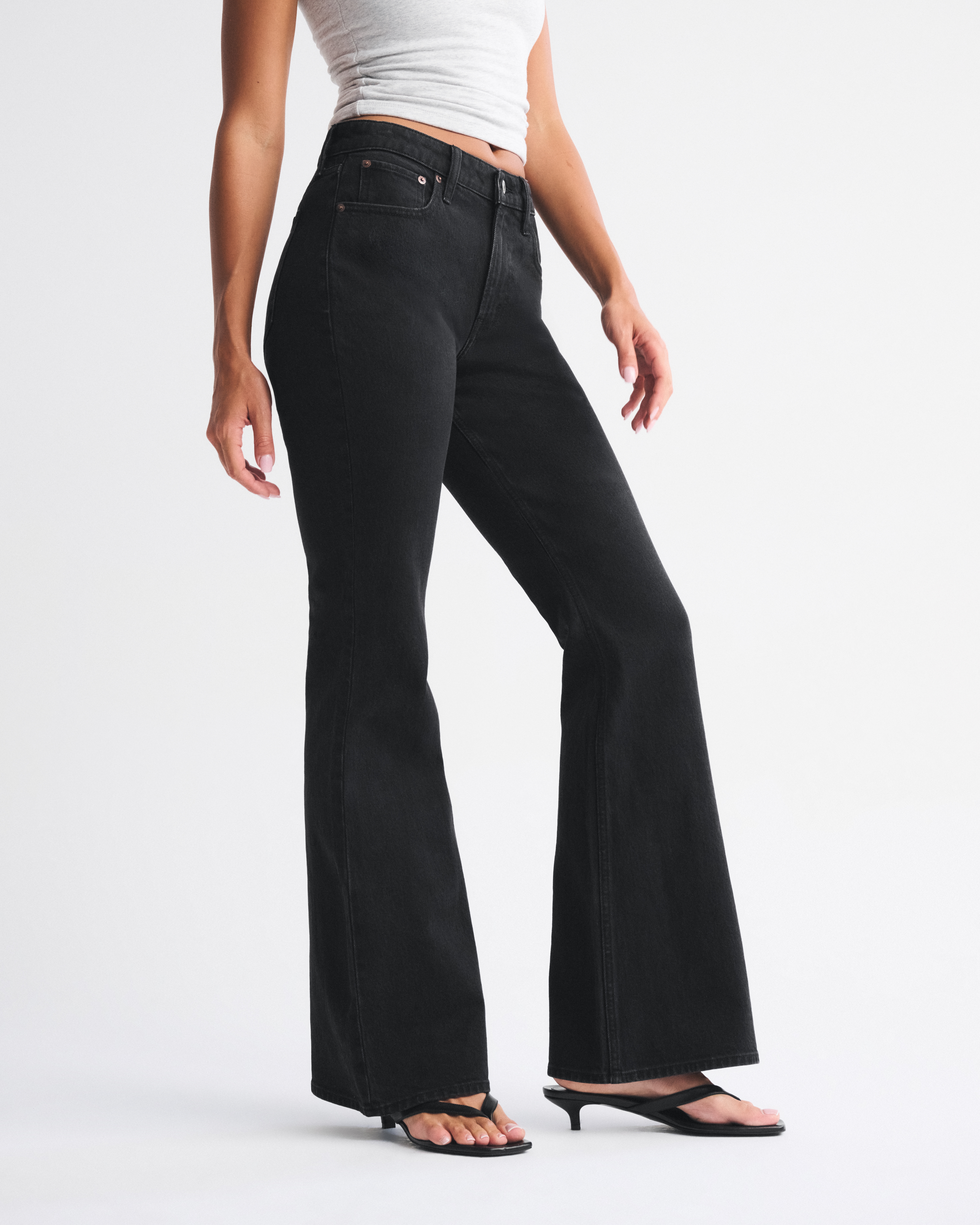 Abercrombie & Fitch Curve Love High Rise Flare Jean In Black