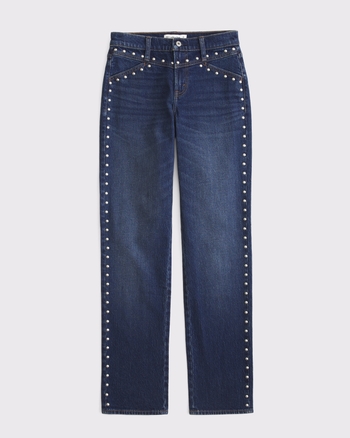 Mid Rise 90s Straight Studded Jean