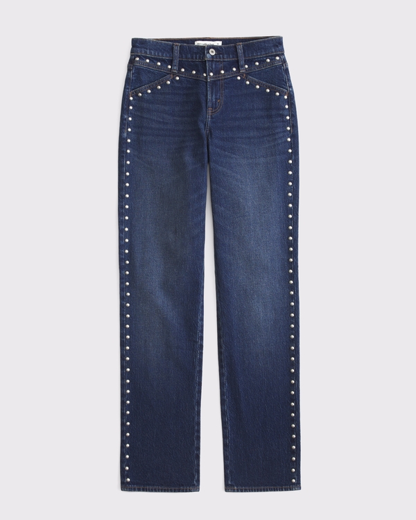 Women's Mid Rise 90s Straight Studded Jean | Women's Clearance