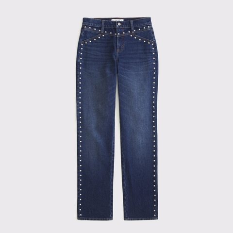 Женские джинсы Abercrombie & Fitch Curve Love Mid Rise 90s Straight Leopard Print Jean
