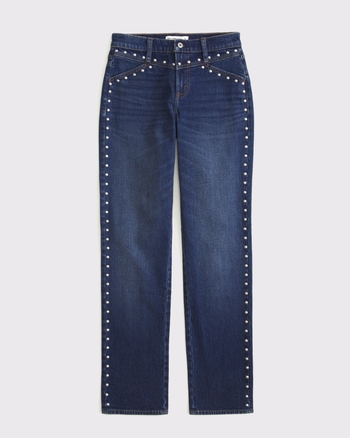 Curve Love Mid Rise 90s Straight Studded Jean