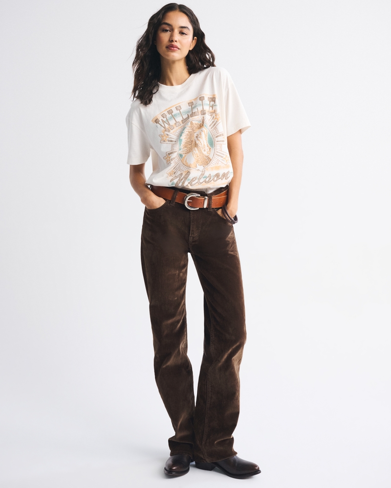 High Rise 90s Relaxed Velvet Jean - dark brown flocked by Abercrombie & Fitch