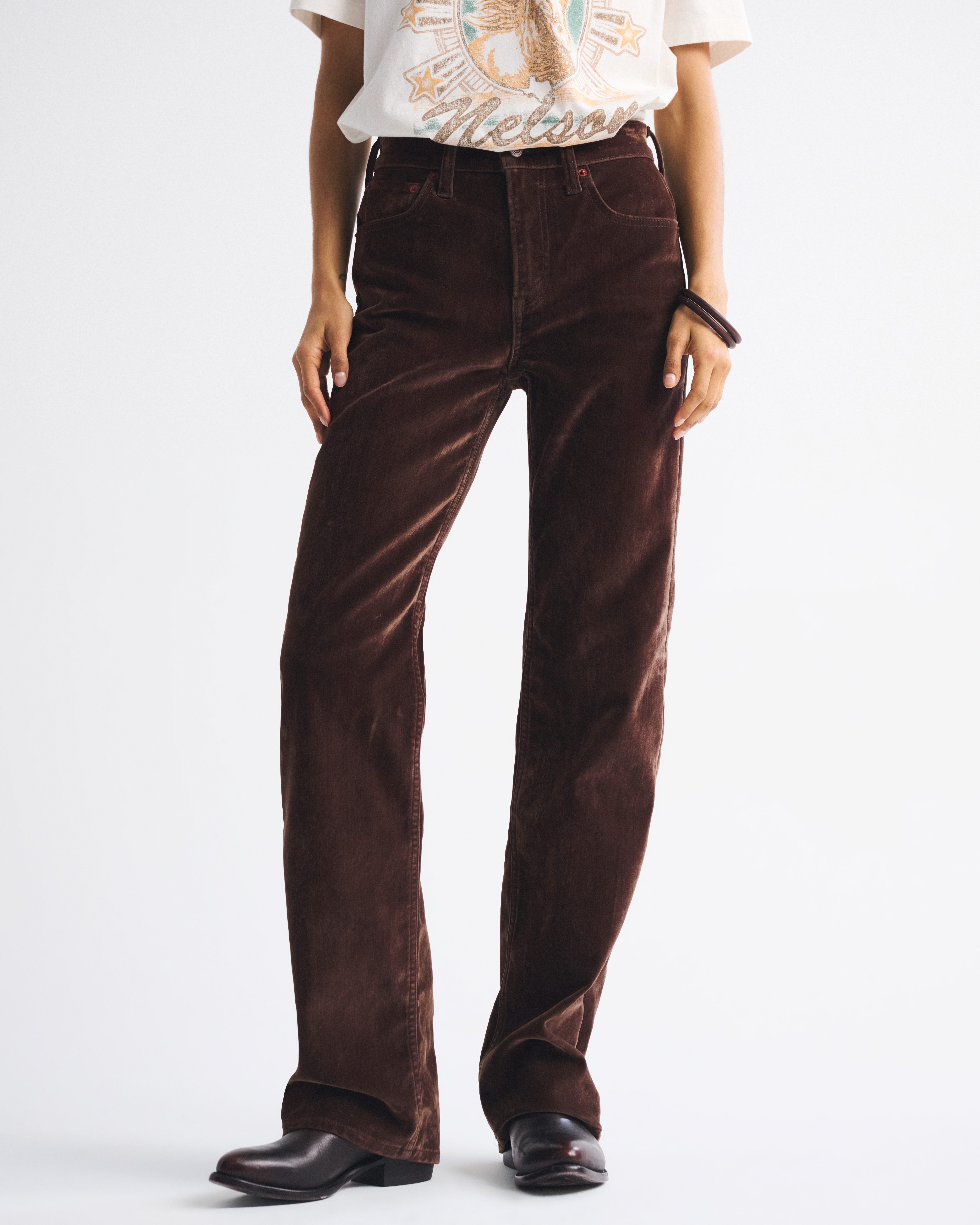 Женские джинсы Abercrombie & Fitch High Rise 90s Relaxed Velvet Jean, цвет: Тёмный коричневый — фото 3