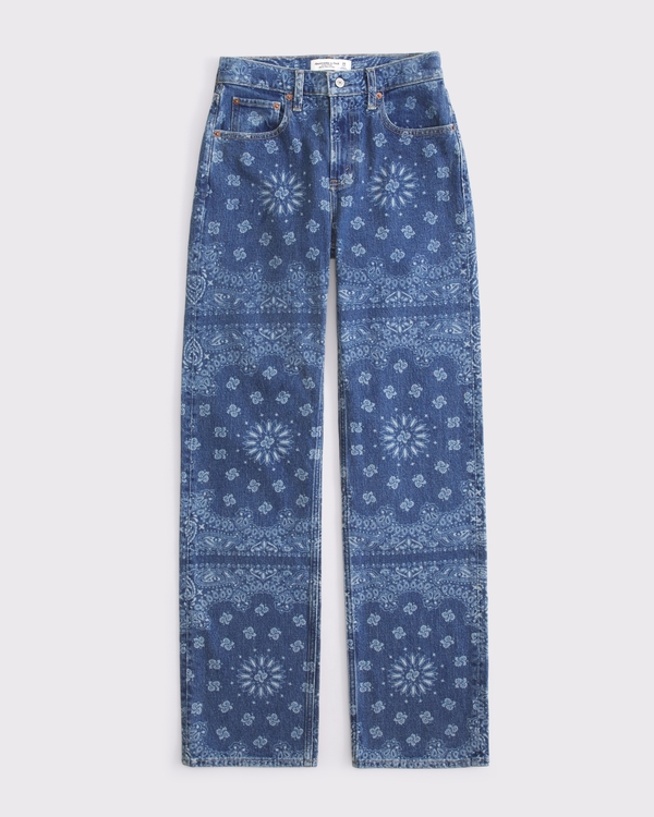 High Rise 90s Relaxed Bandana Jean, Indigo Bandana Print view 1