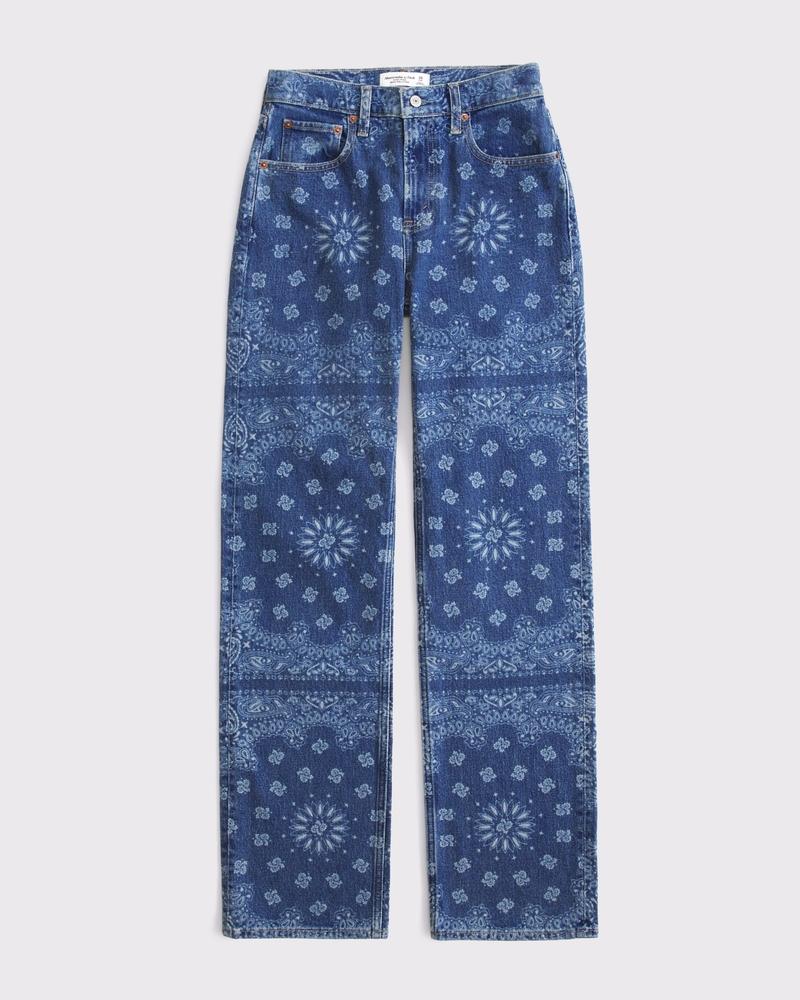 Women's Curve Love High Rise 90s Relaxed Bandana Print Jean