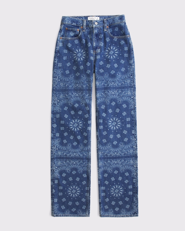 Limited Release Curve Love High Rise 90s Relaxed Bandana Jean, Indigo Bandana Print view 1