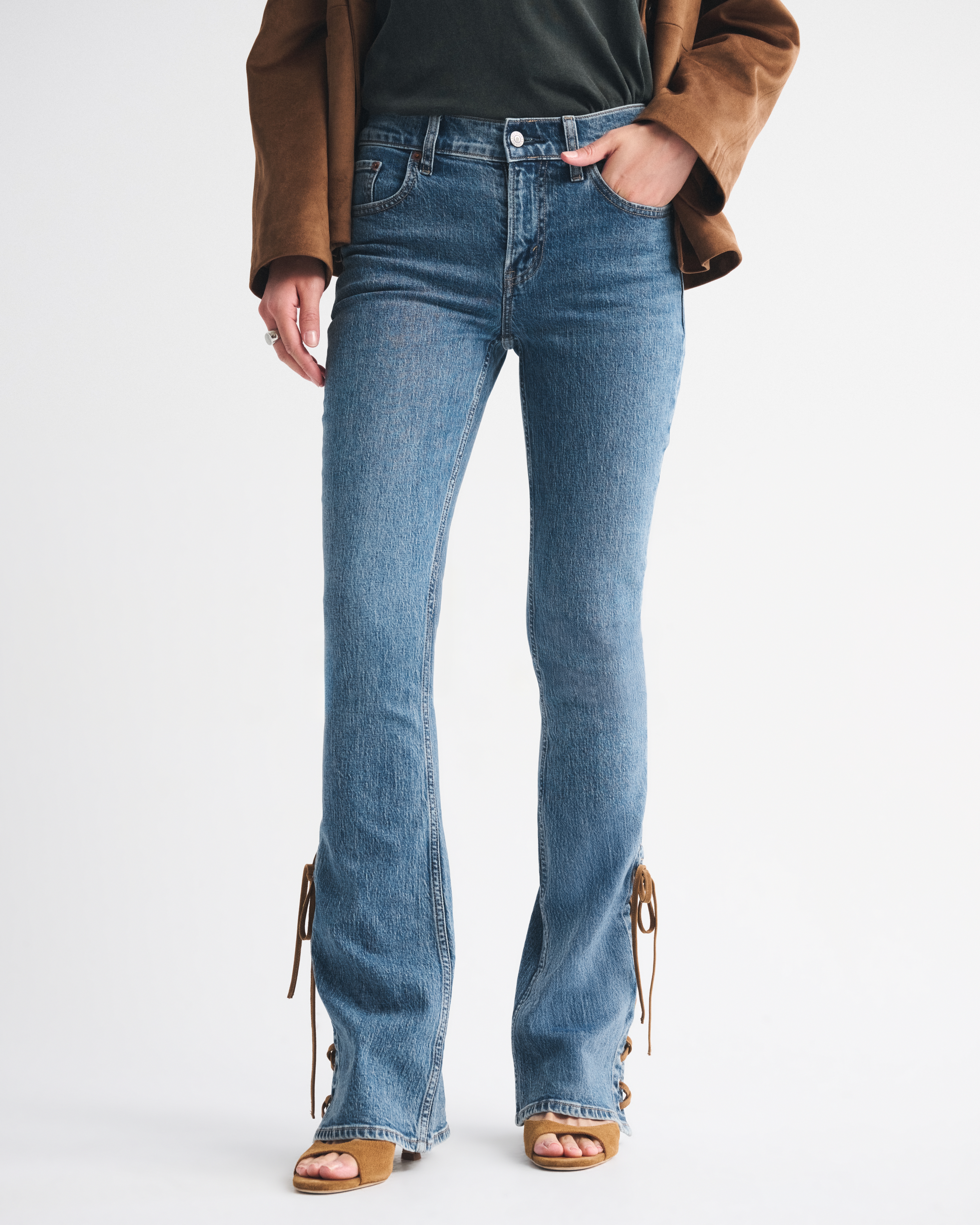Abercrombie & Fitch Mid Rise Bootcut Vegan Suede Lace Jean
