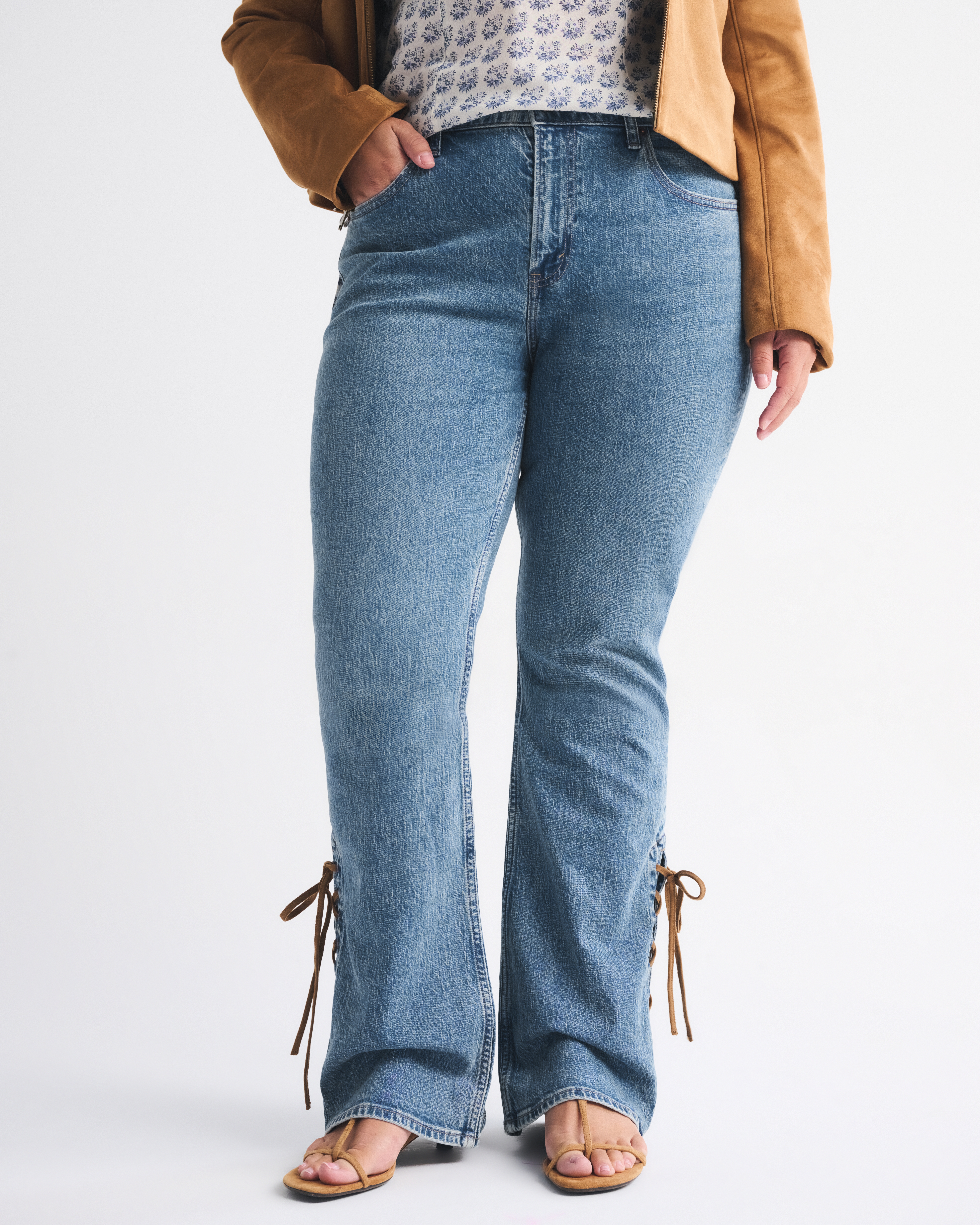 Abercrombie & Fitch Curve Love Mid Rise Bootcut Vegan Suede Lace Jean