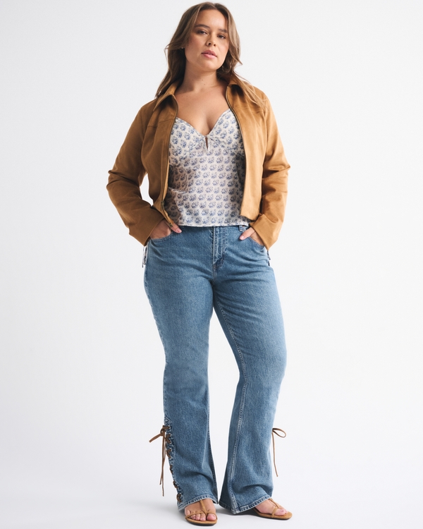 Curve Love Mid Rise Bootcut Vegan Suede Lace Jean