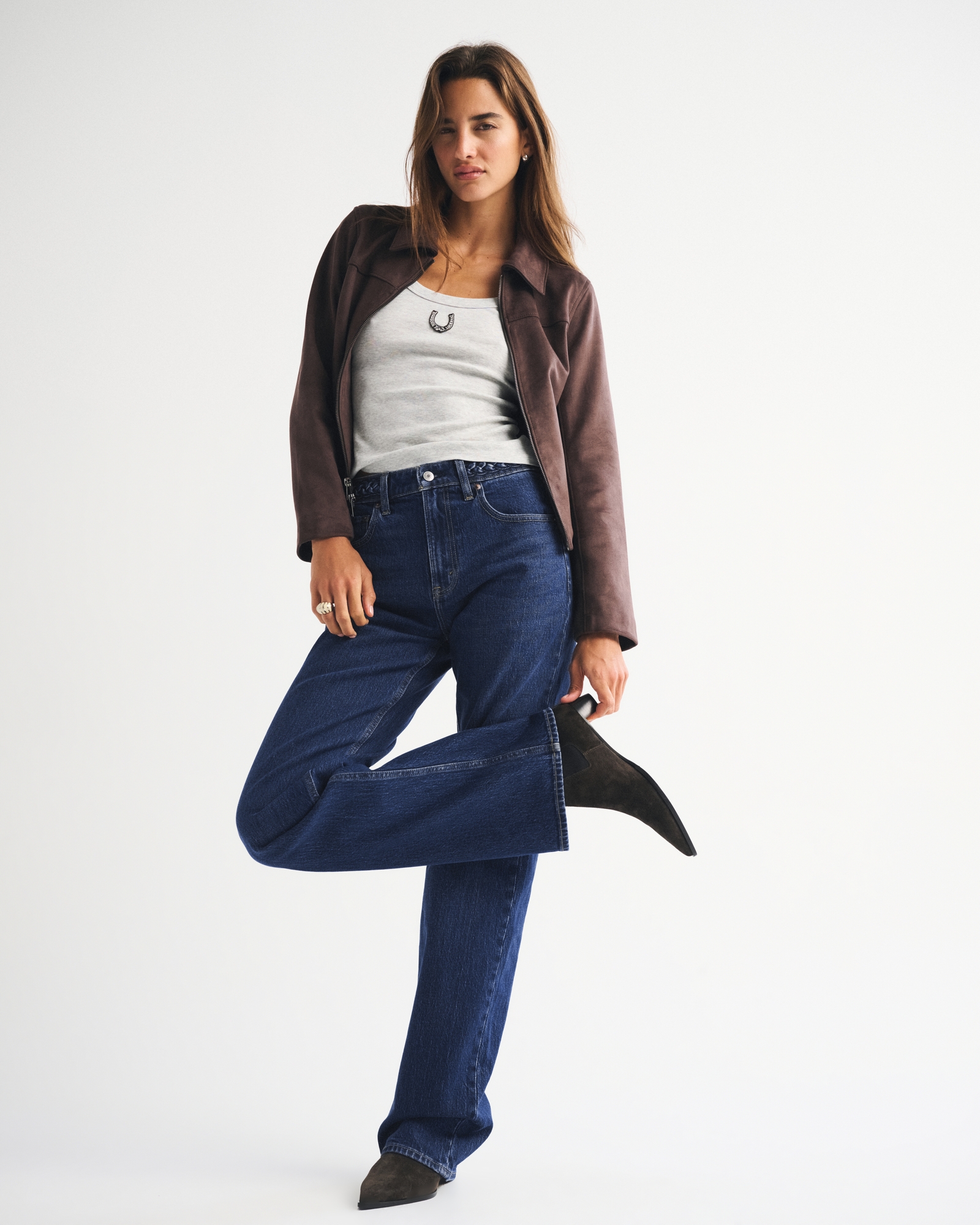 High Rise 90s Relaxed Vegan Suede Lace Jean