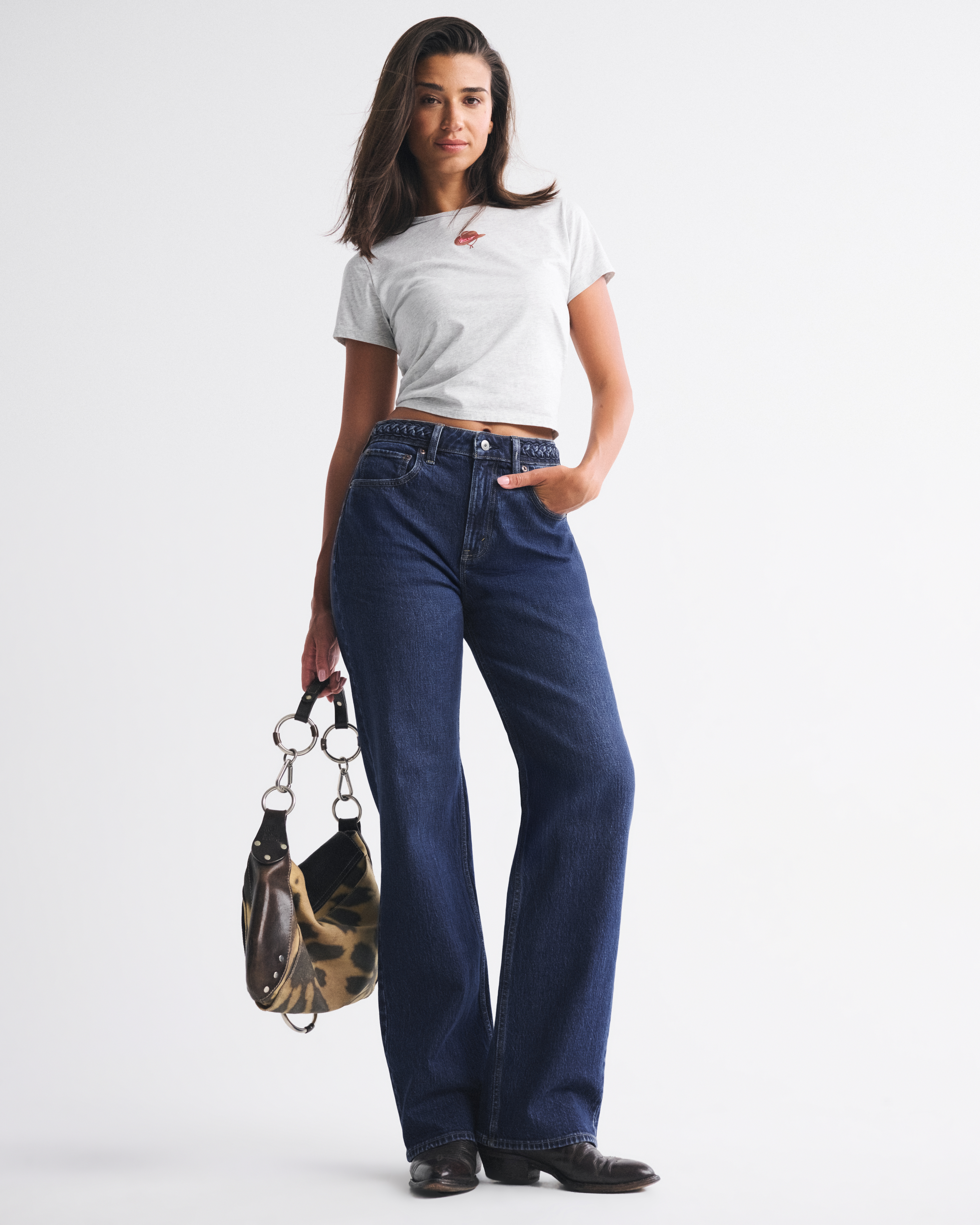 Abercrombie & Fitch Curve Love High Rise 90s Relaxed Braided Waistband Jean In White