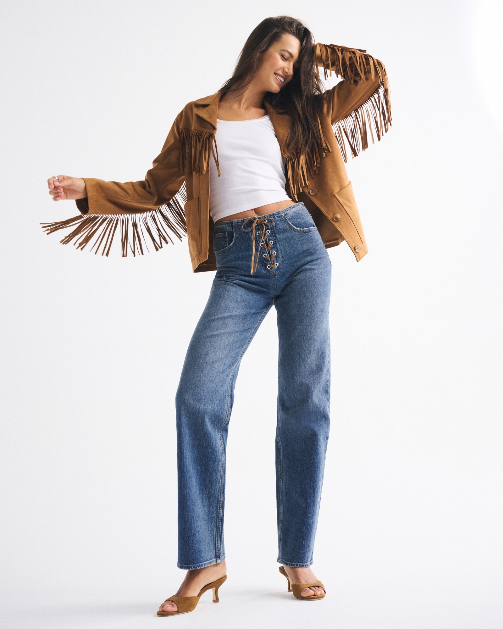 High Rise 90s Relaxed Vegan Suede Yoke Jean
