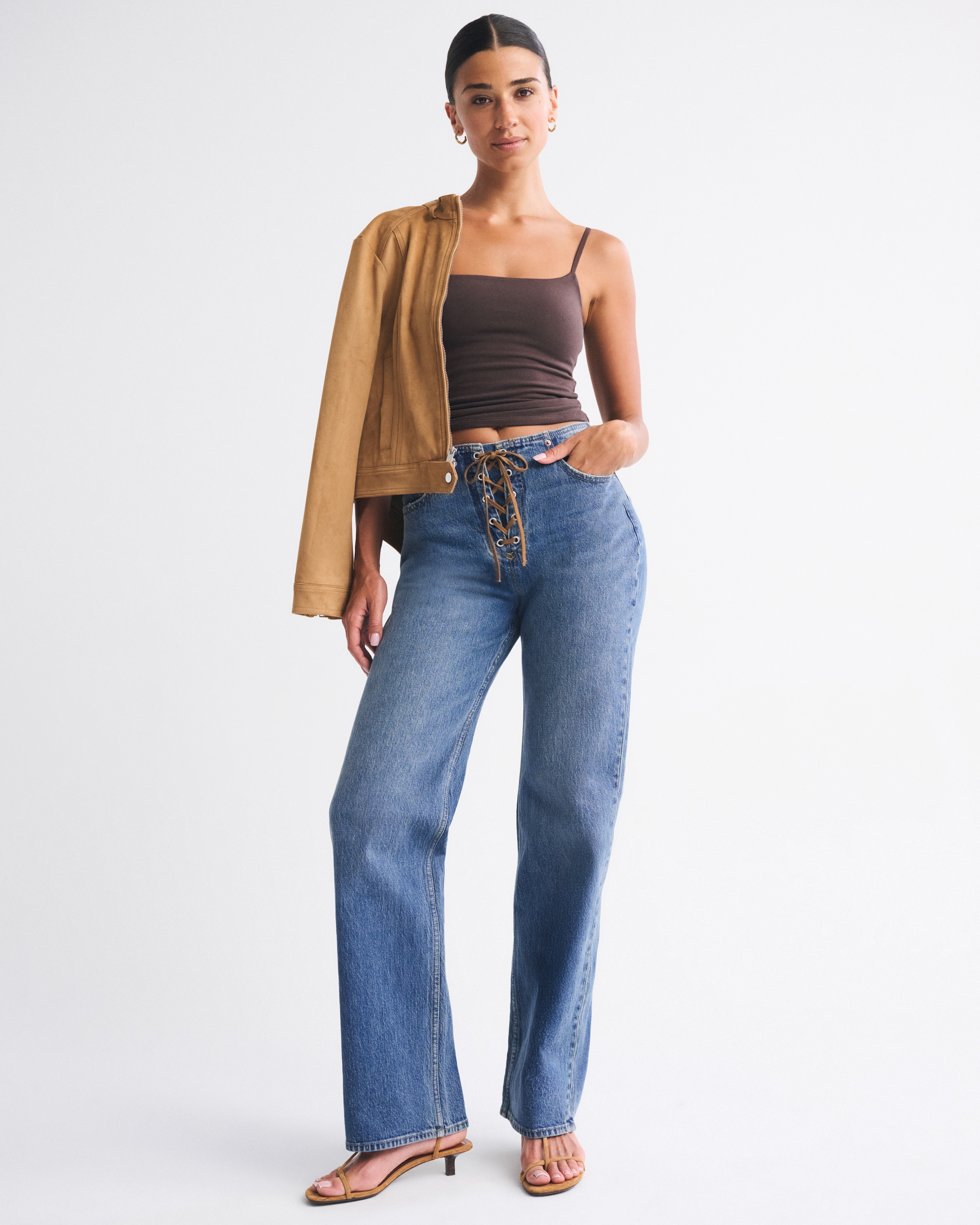 Abercrombie & Fitch Curve Love High Rise 90s Relaxed Vegan Suede Lace Jean