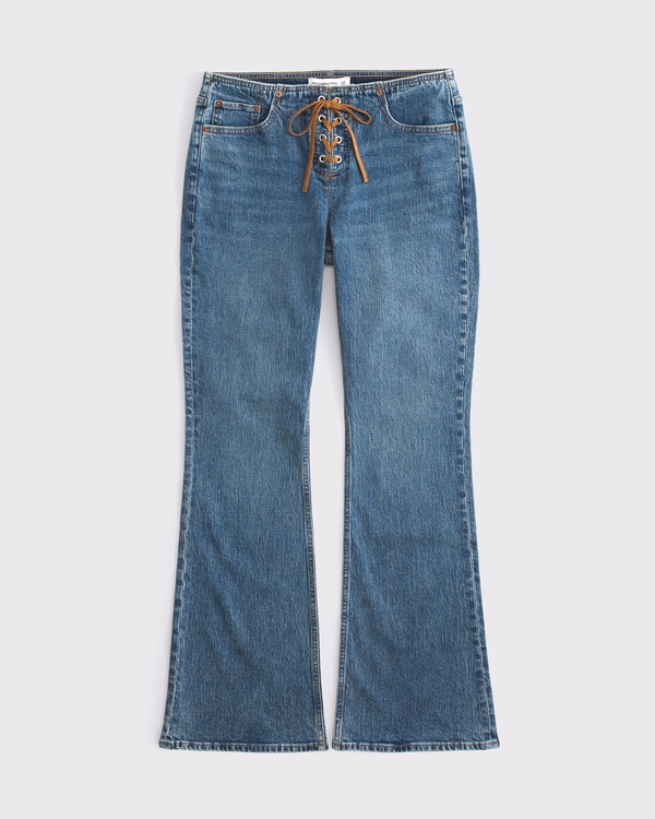 Mid Rise Bootcut Jean, Dark With Suede Lace Up view 1