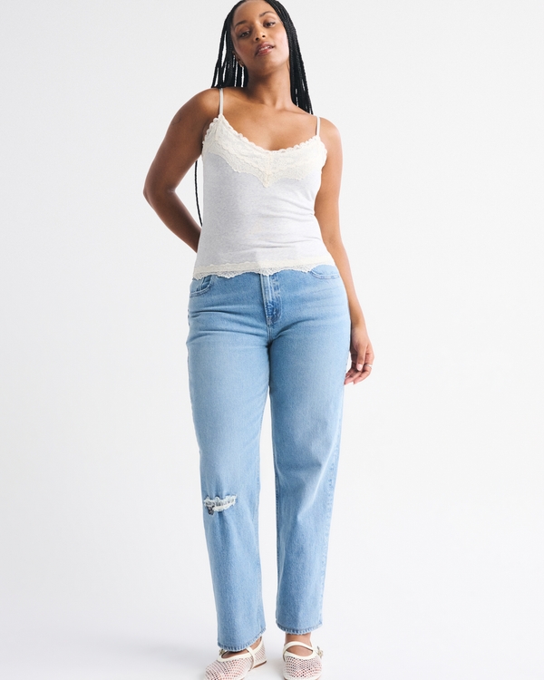 Curve Love Mid Rise 90s Straight Jean, Light Patchwork Pocket view 1