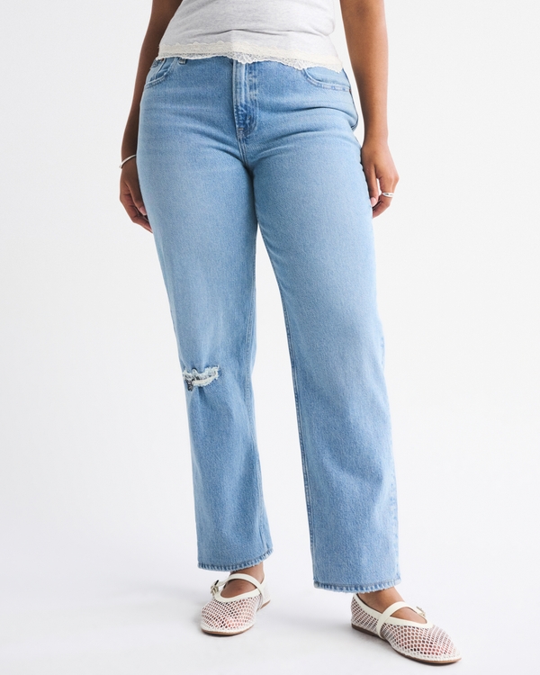 Curve Love Mid Rise 90s Straight Jean, Light Patchwork Pocket view 2