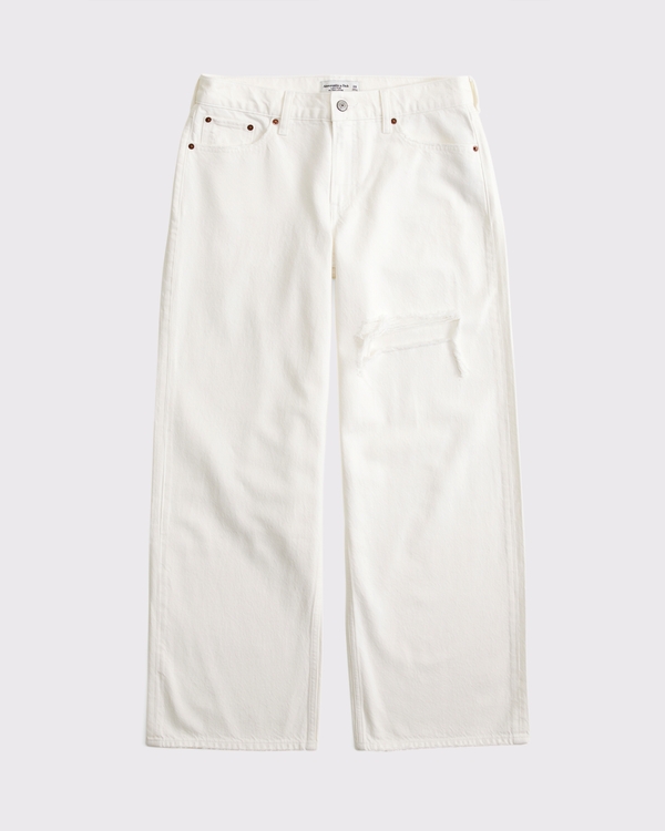 Low Rise Ultra Loose Jean, White Destroy view 1