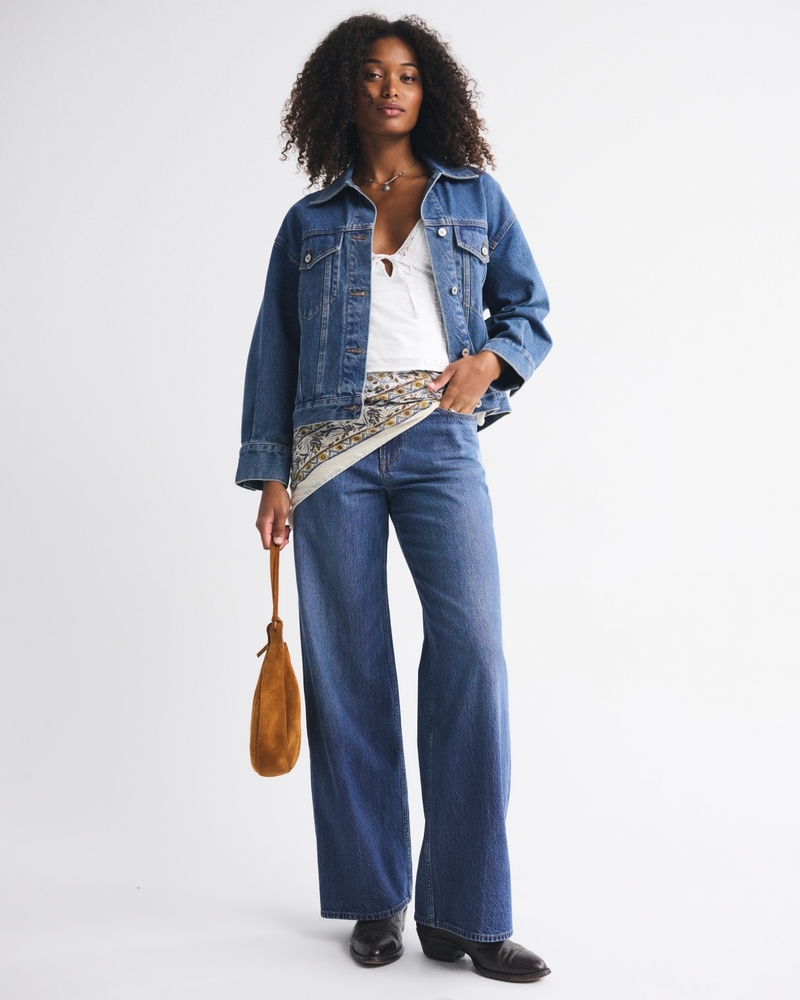 Women's Curve Love High Rise Wide Leg Fish Embroidered Jean