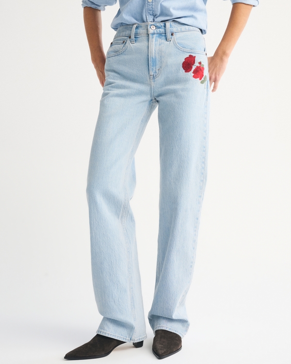 High Rise 90s Relaxed Rose Embroidered Jean