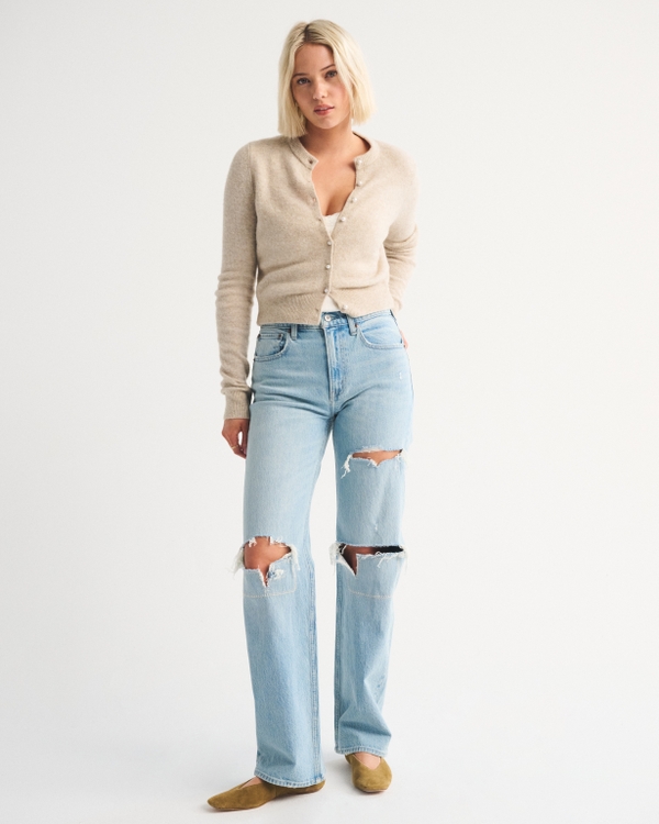 High Rise 90s Relaxed Jean, Light Wash Destroy view 1