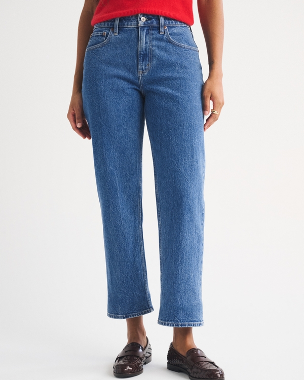 Curve Love High Rise 90s Cropped Straight Jean, Medium Marble view 2