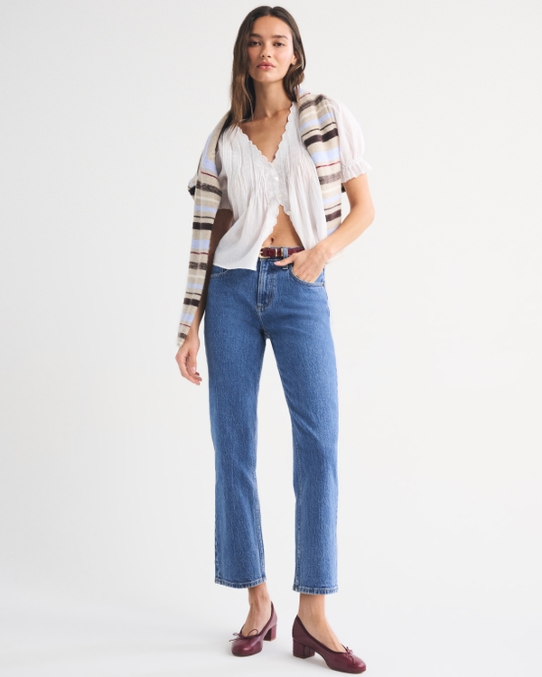 High Rise 90s Cropped Straight Jean, Medium Marble view 1