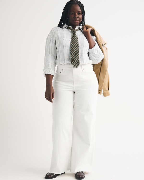 Curve Love High Rise Wide Leg Frayed Hem Jean, Off-white view 1