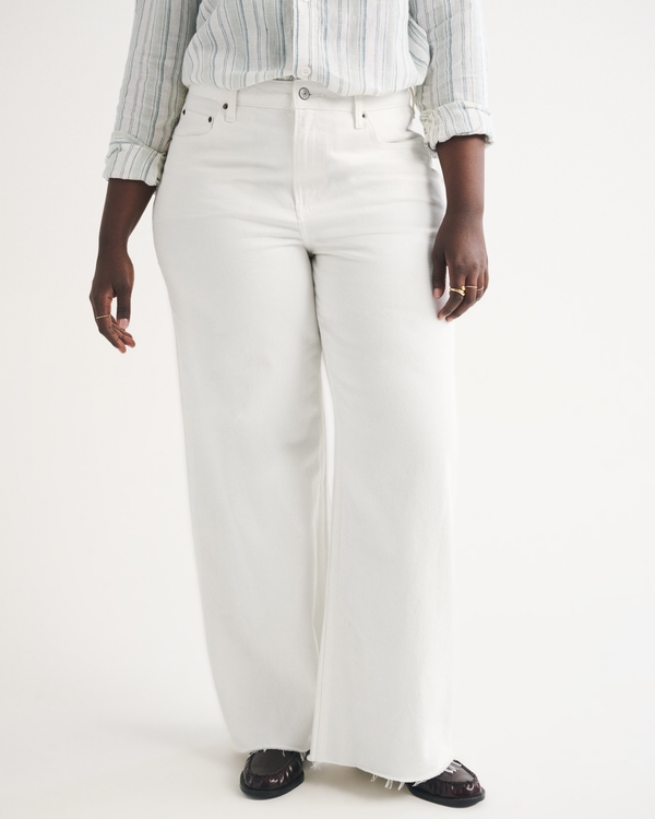 Curve Love High Rise Wide Leg Frayed Hem Jean, Off-white view 2