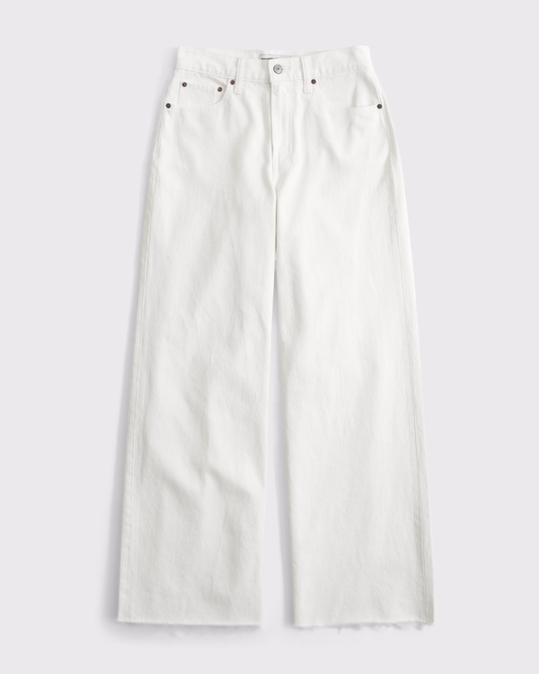 Curve Love High Rise Wide Leg Frayed Hem Jean, White view 1