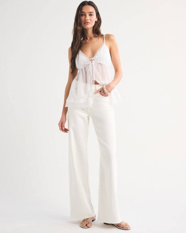 High Rise Wide Leg Frayed Hem Jean