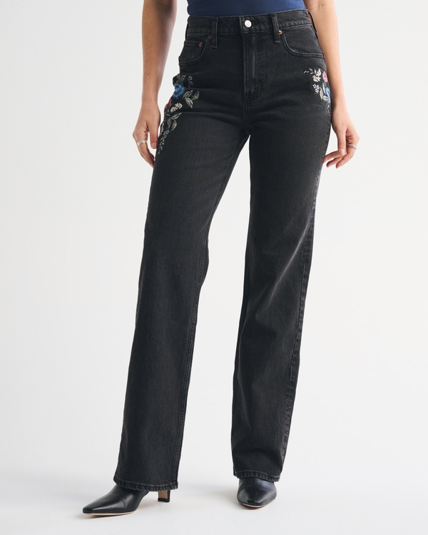 High Rise 90s Relaxed Floral Embroidered Jean