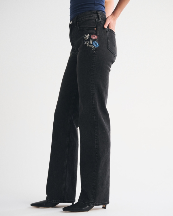 High Rise 90s Relaxed Floral Embroidered Jean