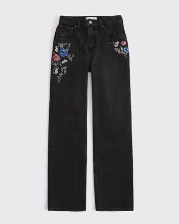 High Rise 90s Relaxed Floral Embroidered Jean