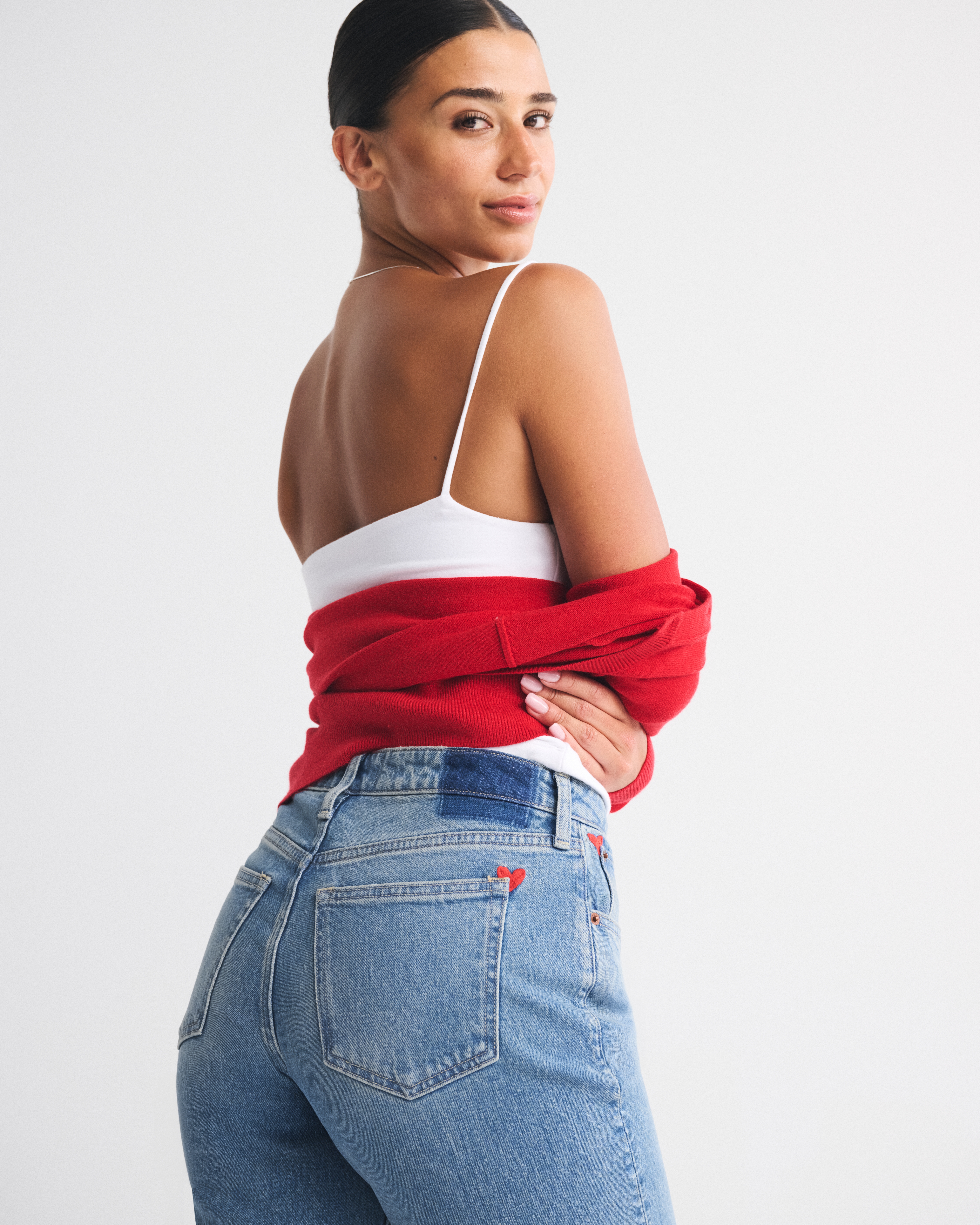 Abercrombie & Fitch Curve Love High Rise 90s Relaxed Heart Embroidered Jean