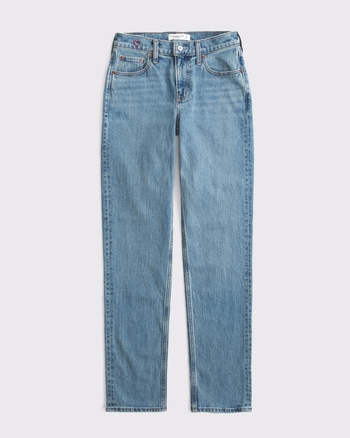 Mid Rise 90s Straight Heart Embroidered Jean