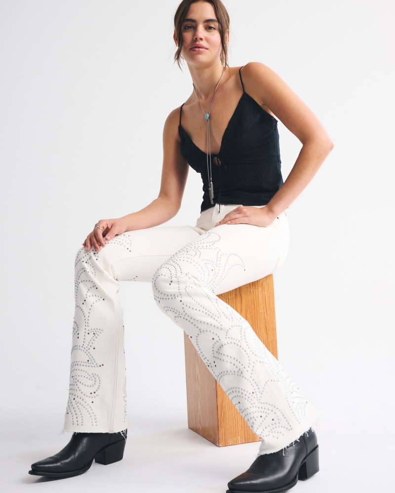 High Rise Bootcut Jean - ecru embellishment by Abercrombie & Fitch