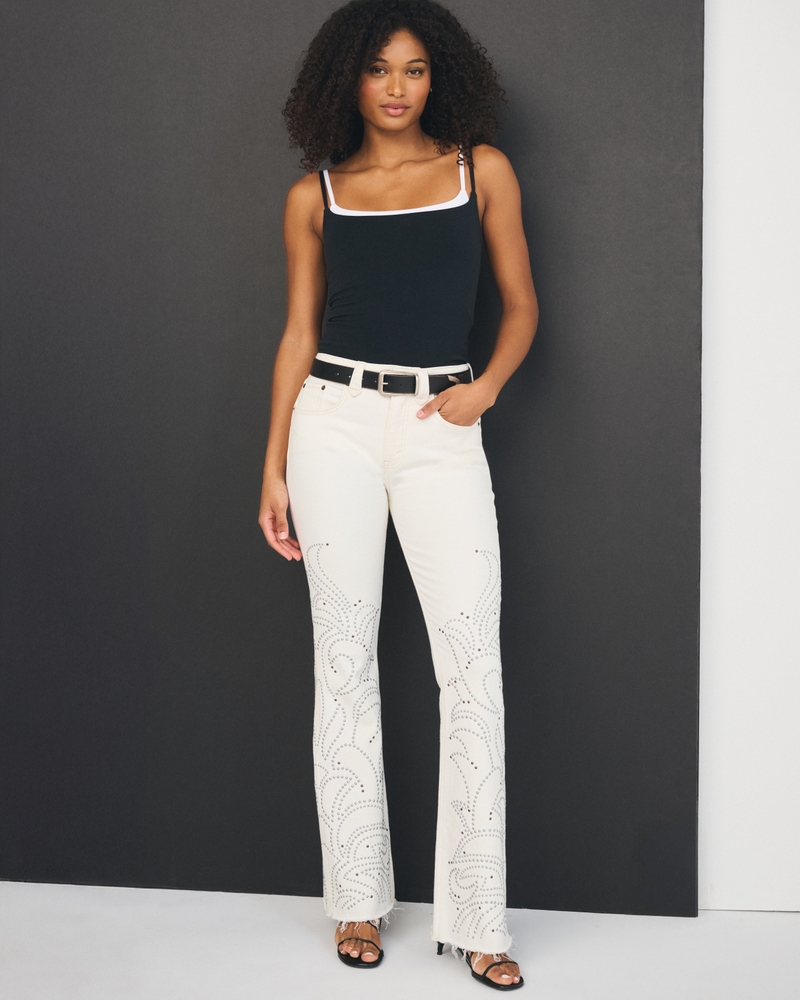 Curve Love High Rise Bootcut Jean - ecru embellishment by Abercrombie & Fitch