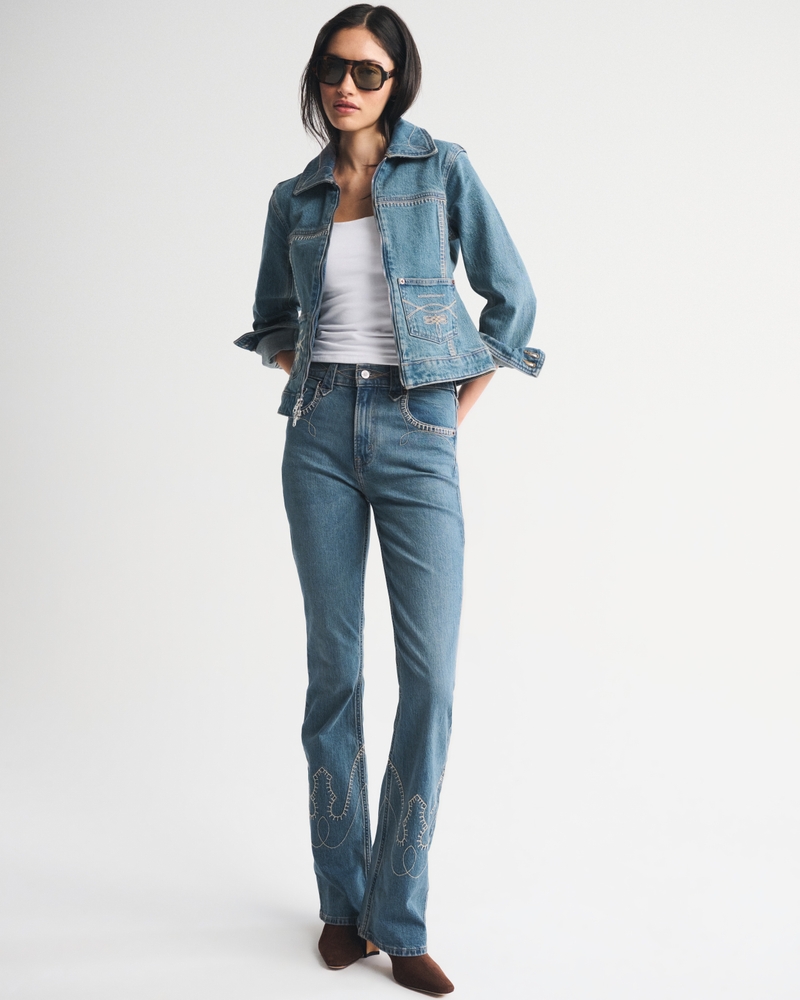 High Rise Bootcut Jean - medium embroidery by Abercrombie & Fitch
