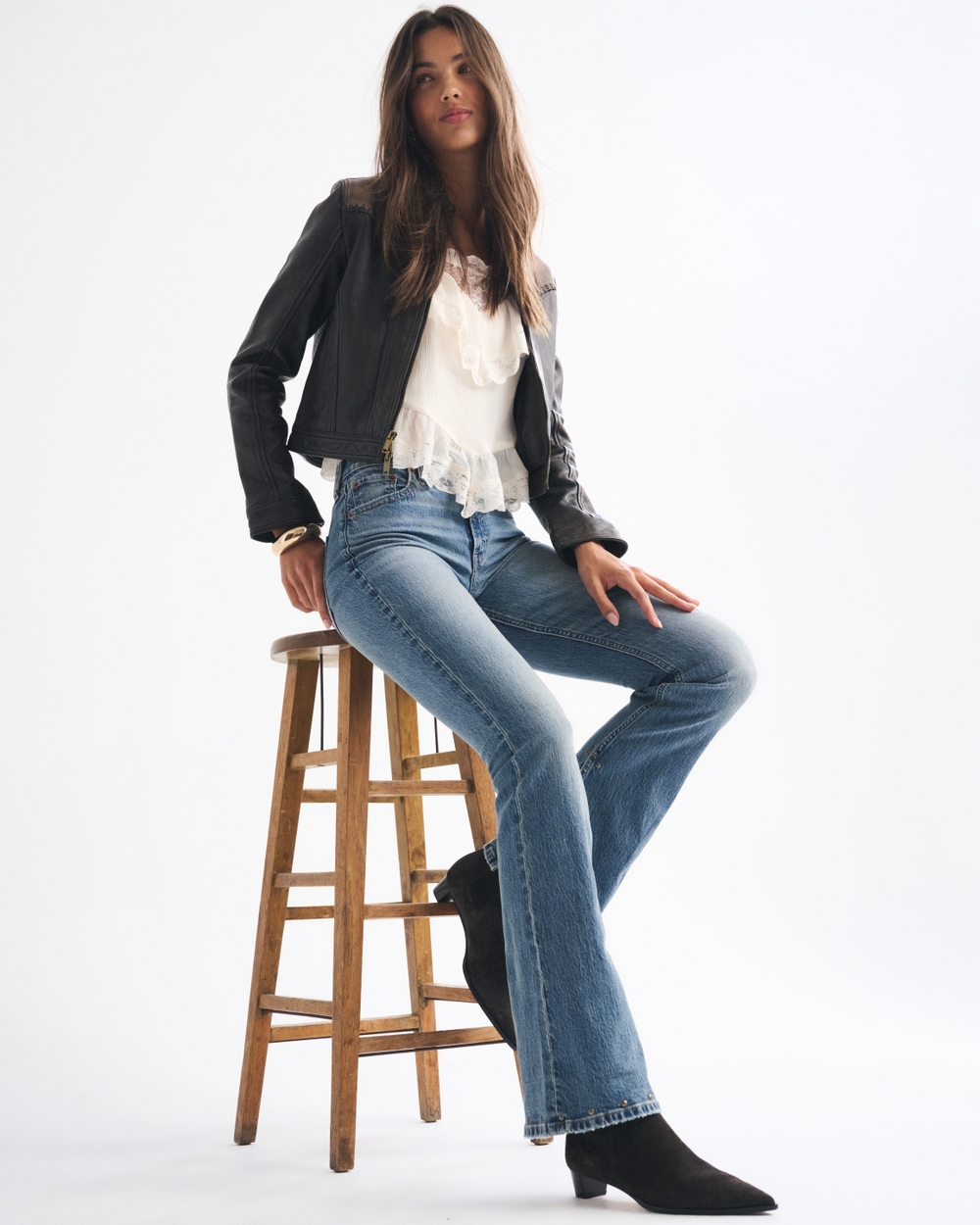 High Rise Bootcut Studded Split-Vent Hem Jean